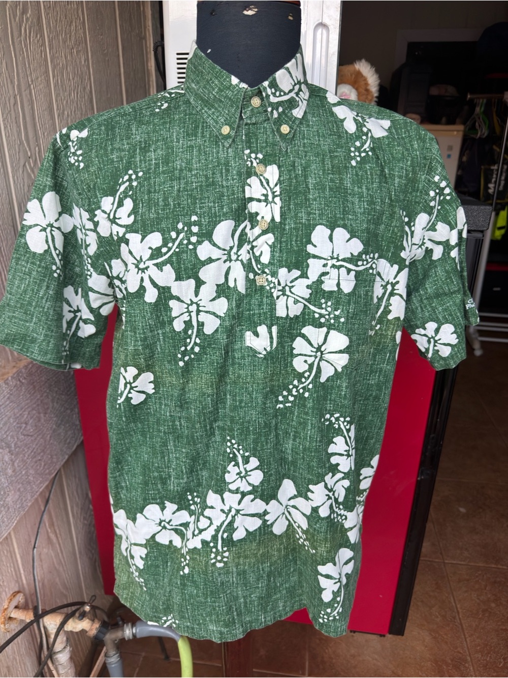 PreOwned Reyn Spooner Hawaiian Print Green/White Pullover Men's Medium